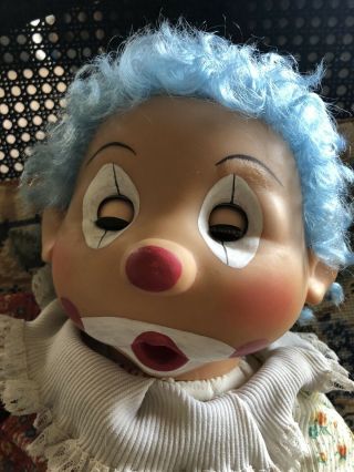 Vintage life size Clown Doll sucks thumb and blinks eyes cloth body 28 inches 2