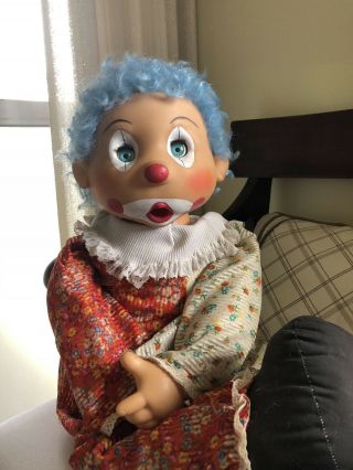 Vintage life size Clown Doll sucks thumb and blinks eyes cloth body 28 inches 4