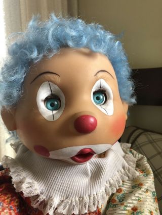 Vintage life size Clown Doll sucks thumb and blinks eyes cloth body 28 inches 5