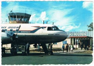 Postcard Kiruna Airport Sas Scandinavian Convair Cv - 440 Aviation Airline Airways