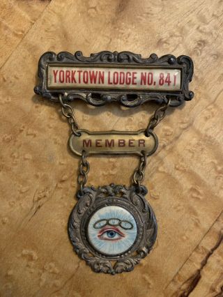 Vintage Independent Order Of Odd Fellows Yorktown Lodge No.  841 Chain Pin Member