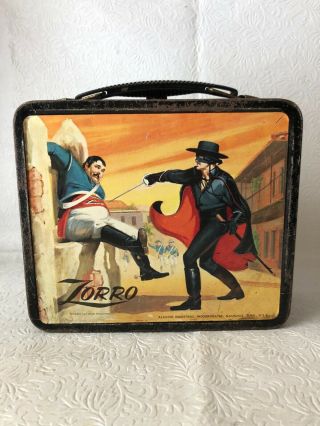 Lunch Box Vintage 1950 - 60s Metal " Zorro " Disney Prod.  Aladdin Ind.  Usa