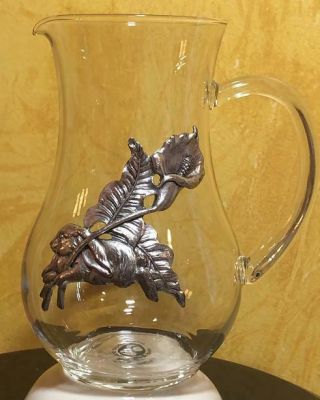 Vintage 1997 Arthur Court Designs Glass Bunny & Calla Lily Water Pitcher