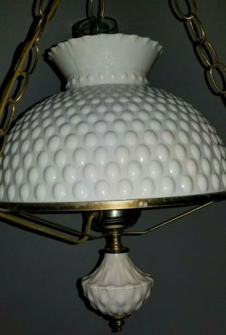 Vintage Hanging Lamp Swag Hurricane Hobnail White Plastic Brass 12 
