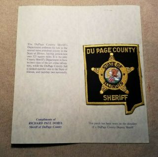 Il Du Page County Illinois Sheriff Patch W/presentation Card
