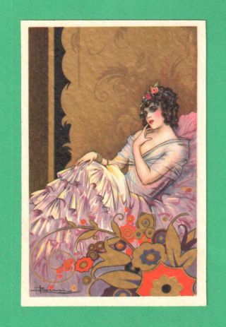 Vintage Adolfo Busi Art Deco Postcard Fashionable Lady