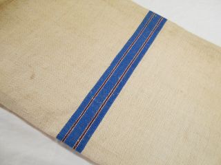 Vtg Antique Blue & Burgundy Stripe European Hemp Linen Feed Sack Grain Bag 20x50