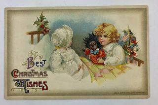 Little Girls & Toys Christmas Morning Embossed Black Doll Winsch Postcard