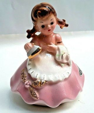 Vintage Josef Originals " Tuesday " Pink Girl With Sad Iron Figurine