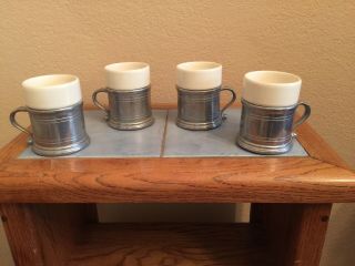 Vtg Set Of 4 Wilton Armetale Plough Satin Pewter Tavern Mugs W/ceramic Inserts