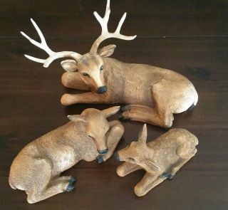 Homco Home Interior Deer Family - Buck Doe Fawn - 1984 Made In Usa Intact Antler