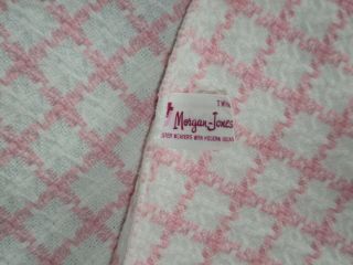Vintage MORGAN JONES Twin Bedspread w Chenille Border Pink White Grid Squares 4