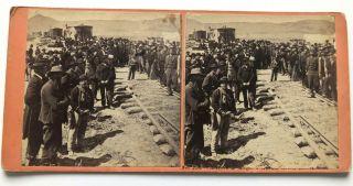 Orig.  A.  J.  Russell Stereoview Laying Last Rail C.  W.  P.  R.  R.