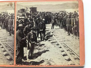 Orig.  A.  J.  RUSSELL Stereoview LAYING LAST RAIL C.  W.  P.  R.  R. 3