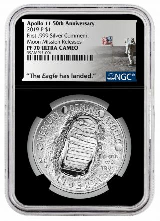 2019 P Us Apollo 11 Silver Dollar Moon Mission Releases Ngc Pf70 Black Sku58655