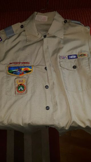Boy Scout Uniform Shirt Adult Medium With Patches
