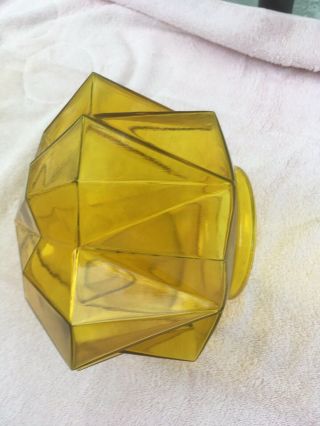 Art Deco Vaseline Glass ? Canary Yellow Shade.  4 Inch Fitter 1930s Rhombic 3