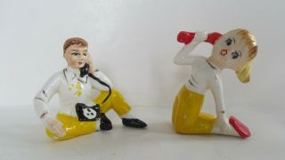 Vintage Ceramic Boy & Girl Teens Talking On Phone Japan Figurines