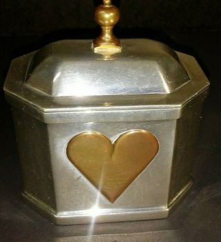 Vintage Fine Pewter Kirk Stieff Trinket Vanity Box - Brass Heart