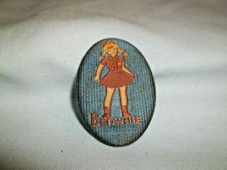 Rare Mid - Century Brownie Scout Pin,  Oval 2 1/8 " Cloth Pic,  Metal Back