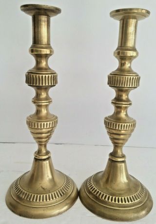Vintage Brass Candlestick Holders Round Base 12 " Tall 5 " Base Shape