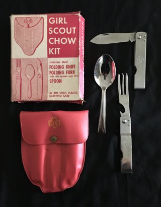 Vintage Girl Scout Silverware - Imperial - Fork Knife Spoon Set Red Case