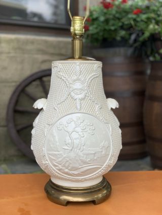 Large Vintage Stiffel Brass & Cream Ceramic Table Lamp Hollywood Regency