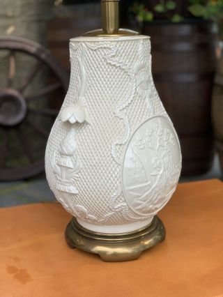 Large Vintage Stiffel Brass & Cream Ceramic Table Lamp Hollywood Regency 2