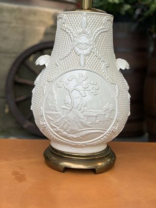 Large Vintage Stiffel Brass & Cream Ceramic Table Lamp Hollywood Regency 7