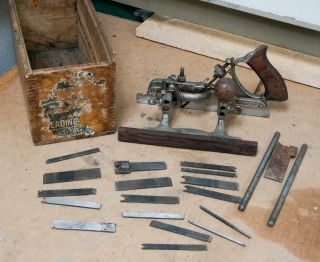 Vintage Stanley Plow & Beading 45 Combination Plane W Cutters & Orig Box 1i20