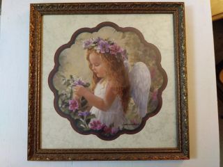 Home Interiors Little Girl Angel With Flowers Picture