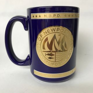 NBPD NEWPORT BEACH POLICE OFFICER PORCELAIN COBALT BLUE W GOLD COFFEE MUG 2