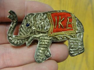Rare " Ike " Elephant Presidential Campaign Pin Sewn Bullion Brocaded Thread 1952