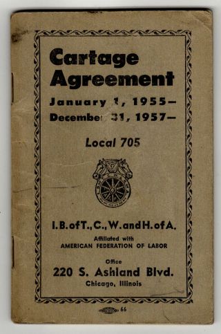 1955 Union Ephemera - Cartage Agreement Local 705 Truck Oil Drivers Filling,  Il