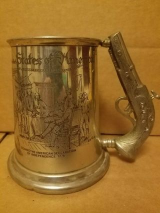 Vintage Us Declaration Of Independance 1776 Pewter Beer Mug England Gun Pistol