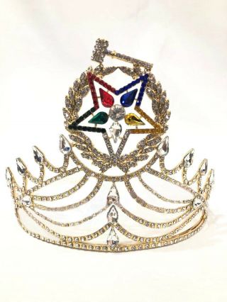Masonic Oes Grand Matron Crown In Gold With Rhinestones,  Oes Crown,  Order Of The