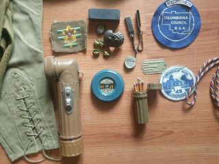1940s Boy Scout Uniform w/ Sash Patches Badges Matches Canteen First Aid B.  S.  A 8
