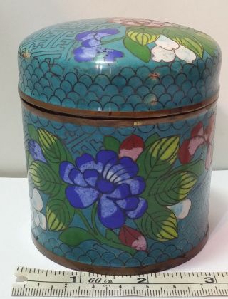 Antique Chinese Enamel Cloisonne Opium / Tobacco Lidded Jar Floral Motif On Blue