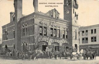 Lps29 Canton Ohio Central Engine House Fire Station Postcard