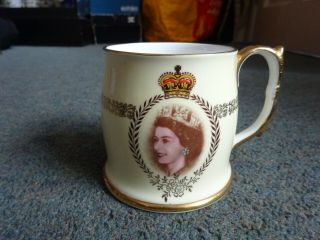 1953 Coronation Queen Elizabeth Ii Queen Anne China Lemon Ground Mug.