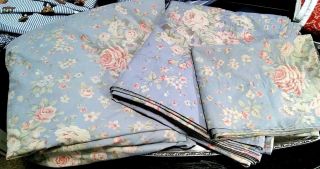 Ralph Lauren Blue Floral 3 Pc.  Queen Set,  Flat & Fitted Sheet & 1 Pillowcase