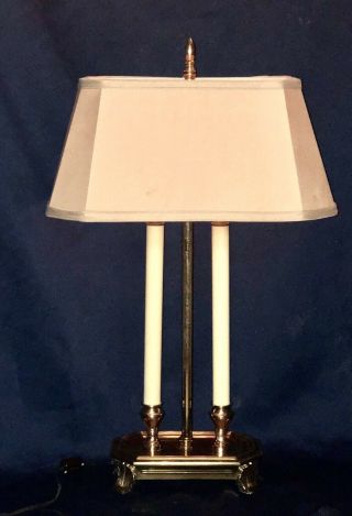 Vintage 29” Footed Brass French Bouillotte Double Arm Candelabra 2 Light Lamp