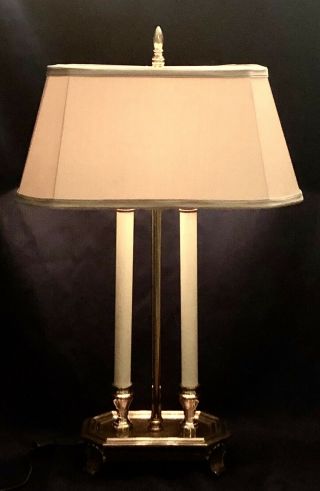Vintage 29” Footed Brass FRENCH BOUILLOTTE Double Arm Candelabra 2 Light Lamp 3