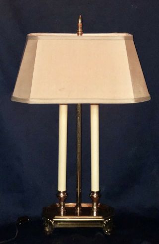 Vintage 29” Footed Brass FRENCH BOUILLOTTE Double Arm Candelabra 2 Light Lamp 8