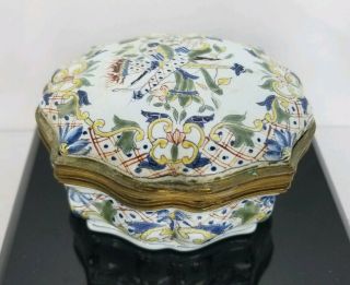 Antique 18th Or 19th Century French Faience Trinket Box Hand Painted