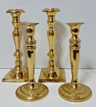 4 Vintage Brass Candlestick Candle Holders - 1 Set Of 2 (10 ") & 1 Set Of 2 (8 ")