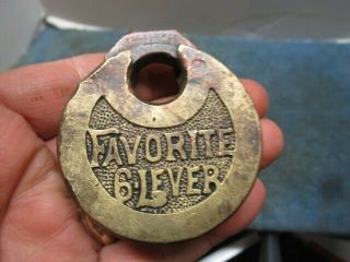 Old Round Brass Pancake Push Key Padlock Lock Favorite 6 Lever.  N/r