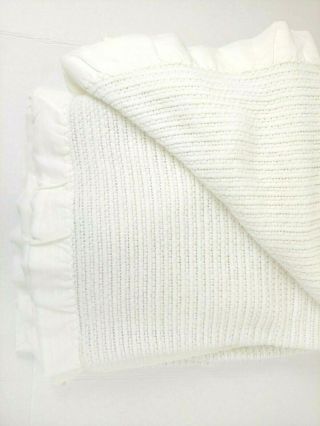 Vintage Chatham White Open Weave Satin Trim Blanket 92 X 73