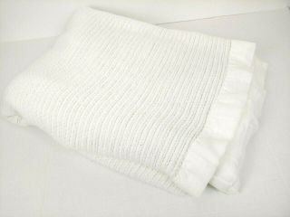 Vintage Chatham White Open Weave Satin Trim Blanket 92 X 73 2