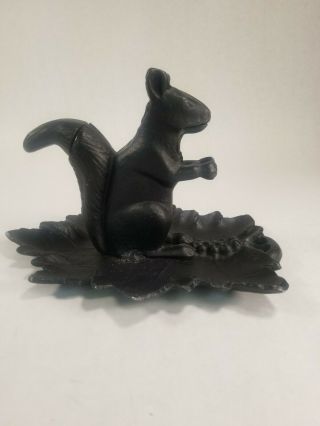 Vintage Cast Figural Squirrel On Grape Leaf Nutcracker Nut Cracker Black Metal